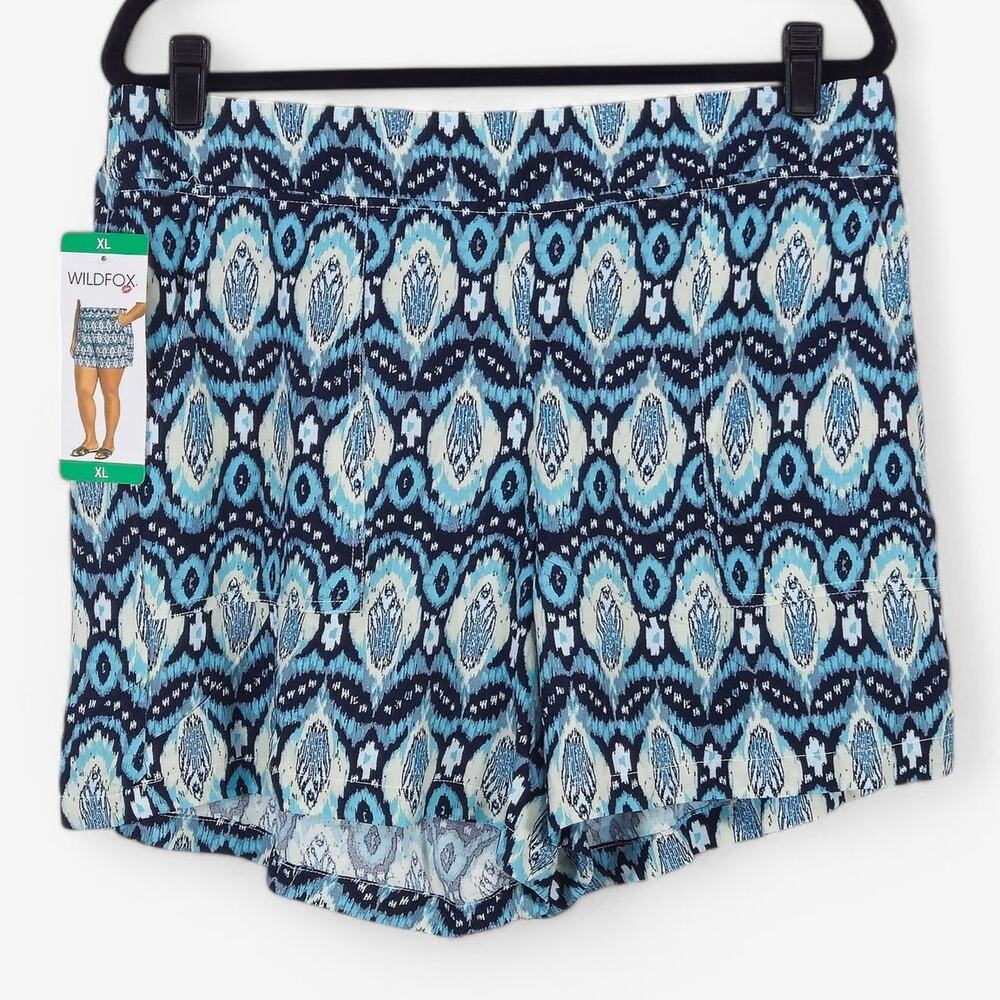 Wildfox Blue Printed Rayon Shorts Women XL Plus Coastal Resortwear NWT
